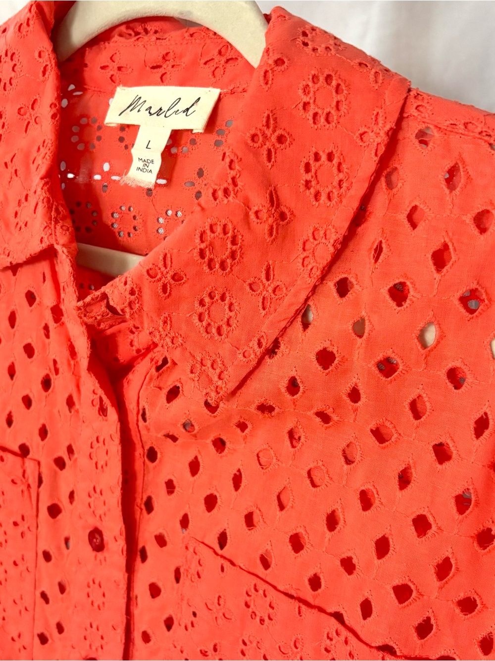 Marled Coral Eyelet Button-Down Shirt